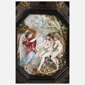 Capodimonte Bildtafel Adam und Eva im Paradies