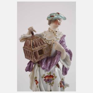 Schäferin mit Vogelkäfig auf Bronzesockel