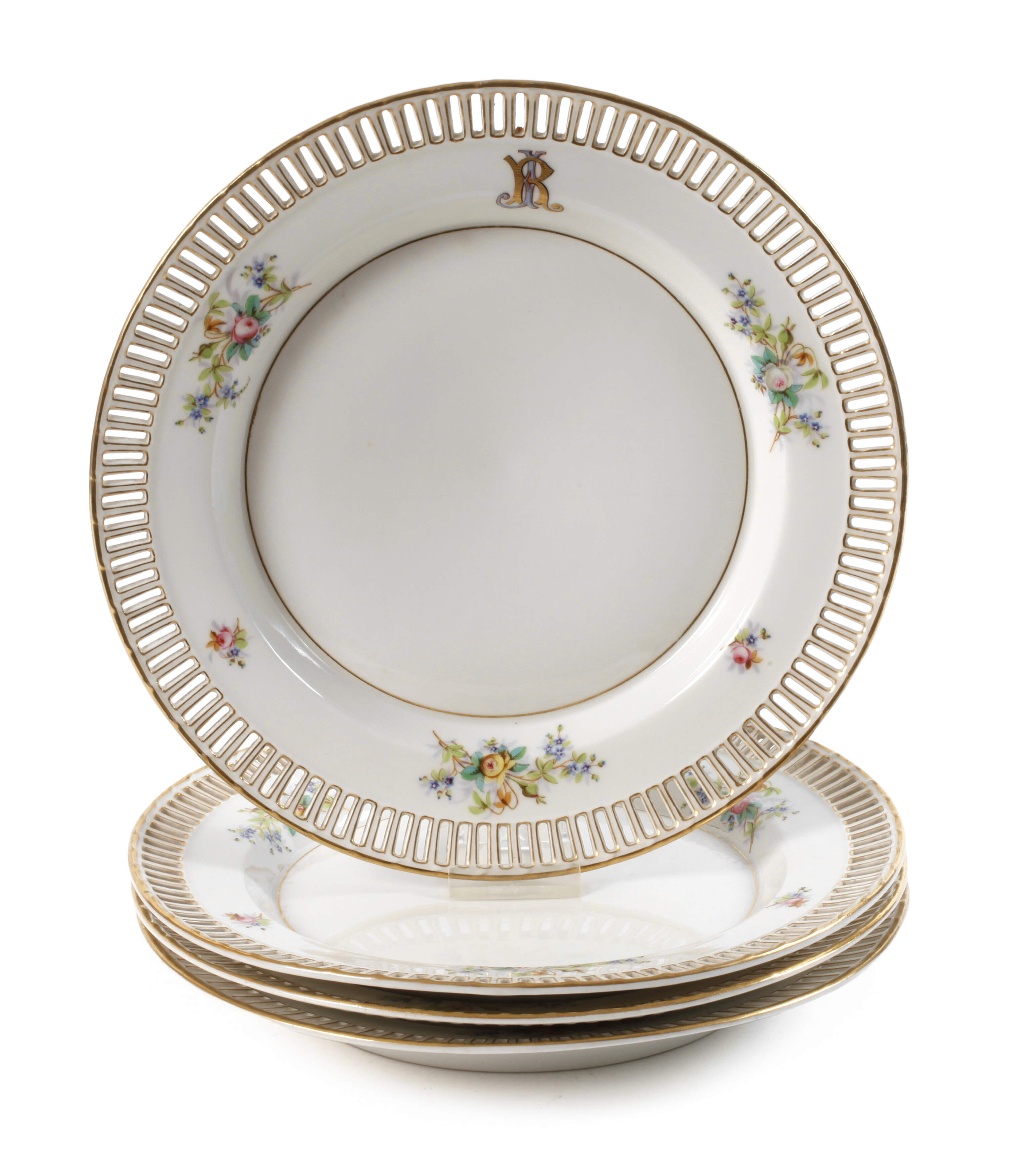 KPM Berlin vier Durchbruchteller Hausmalerei