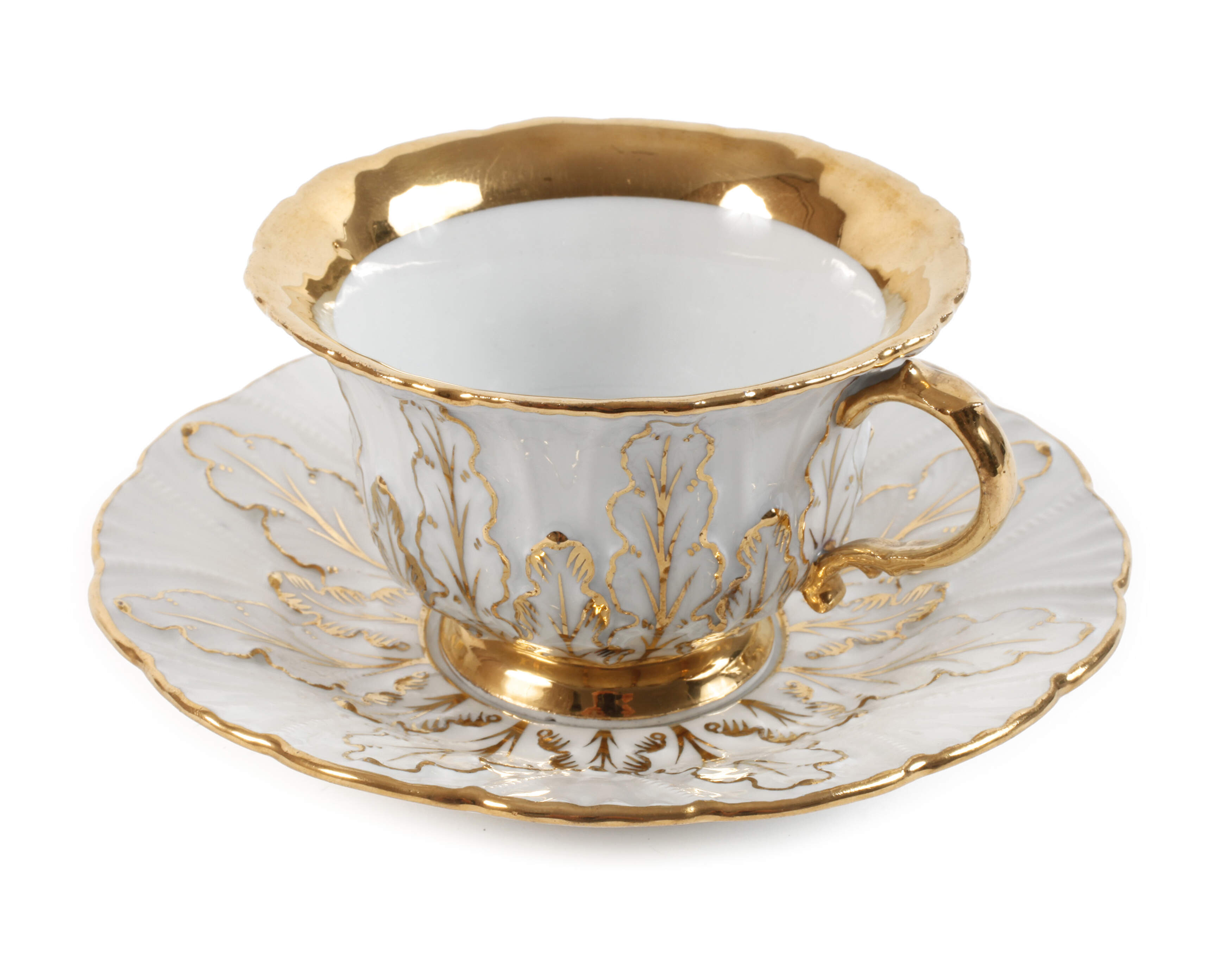 Meissen Prunktasse Blattrelief