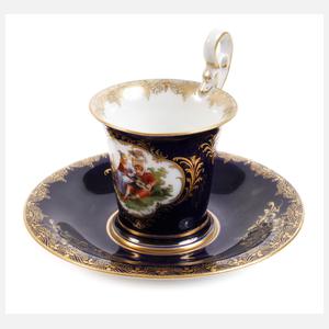 Meissen prunkvolle Mokkatasse Figurenmalerei