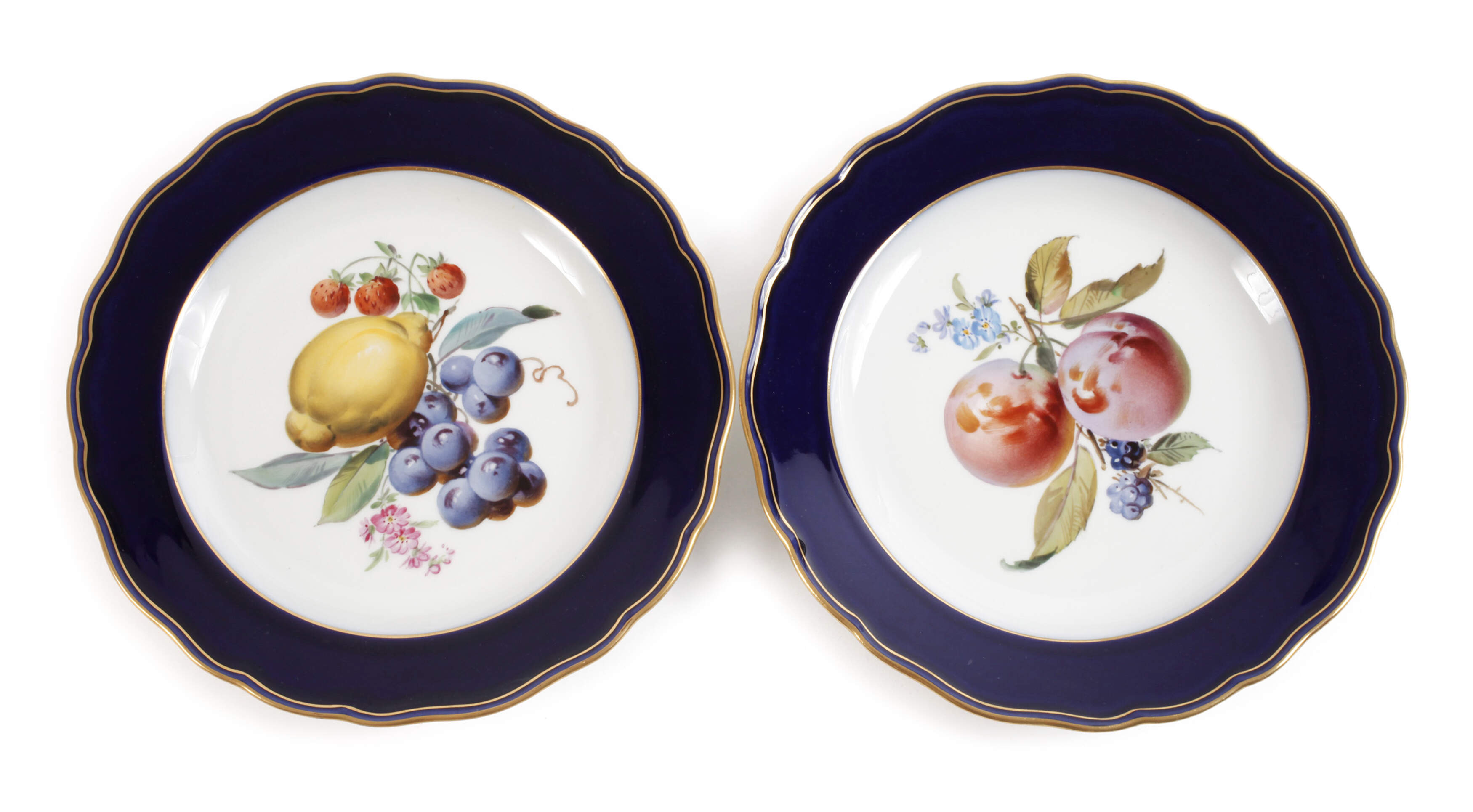 Meissen Paar Obstteller mit Blaufond