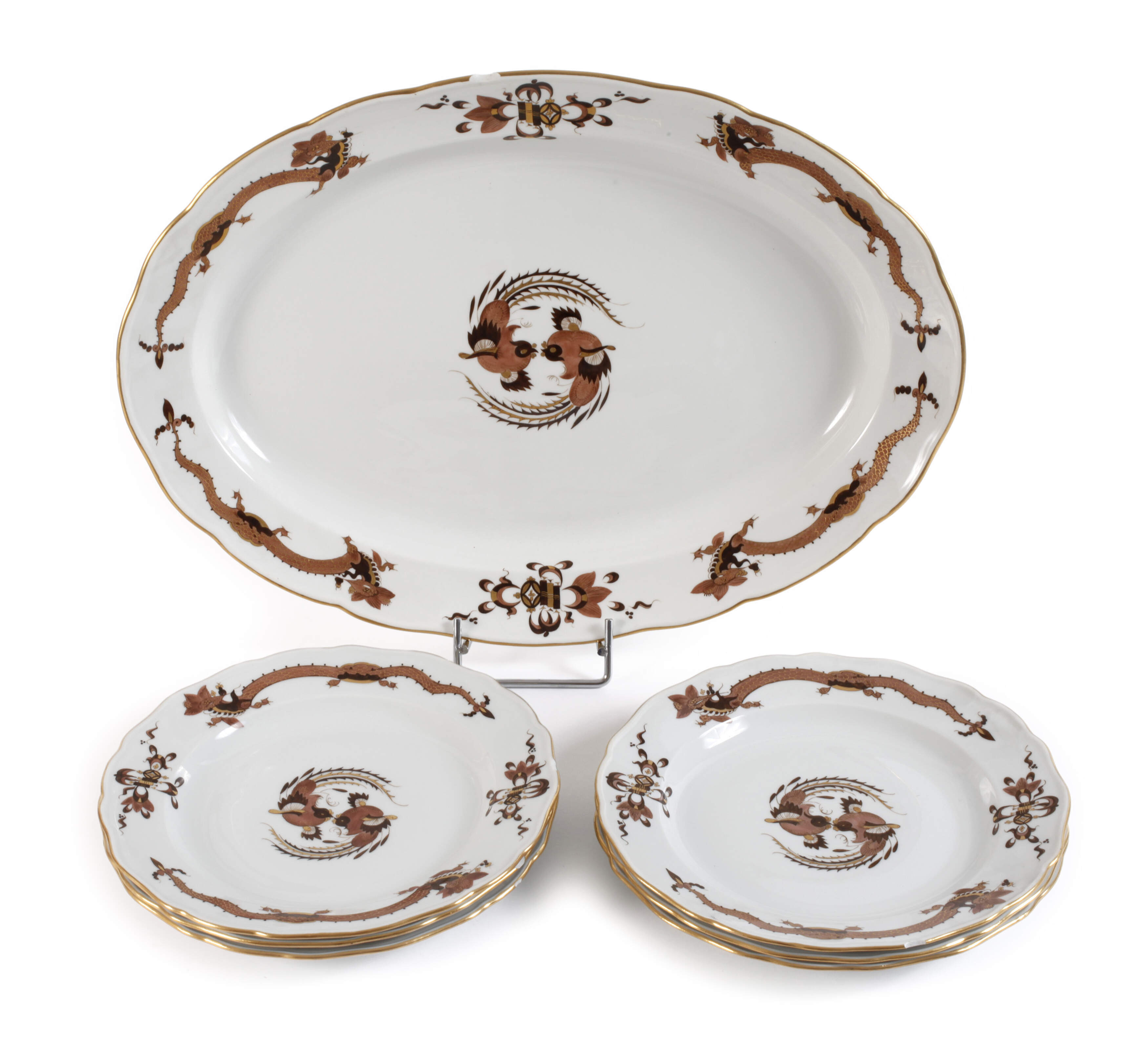 Meissen sechs Teller und Platte "Reicher Drache"