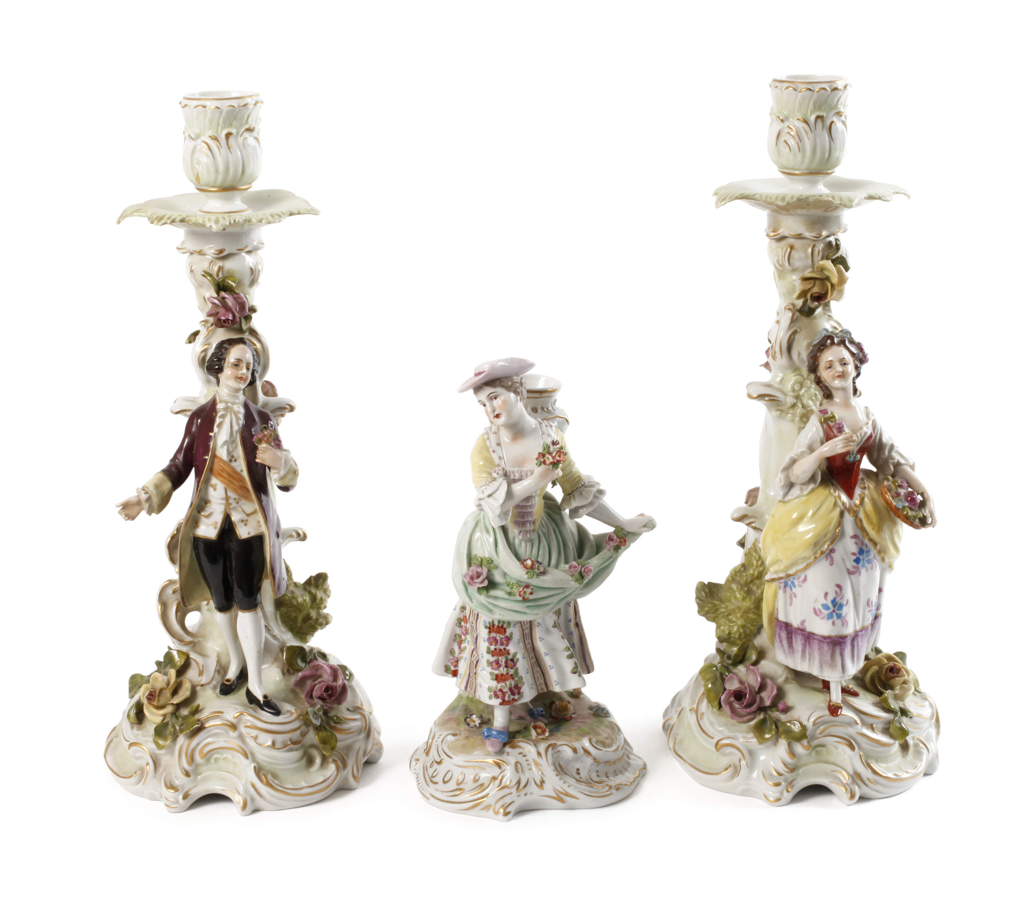 Volkstedt Leuchterpaar und Potschappel Gärtnerin