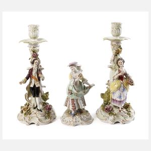 Volkstedt Leuchterpaar und Potschappel Gärtnerin