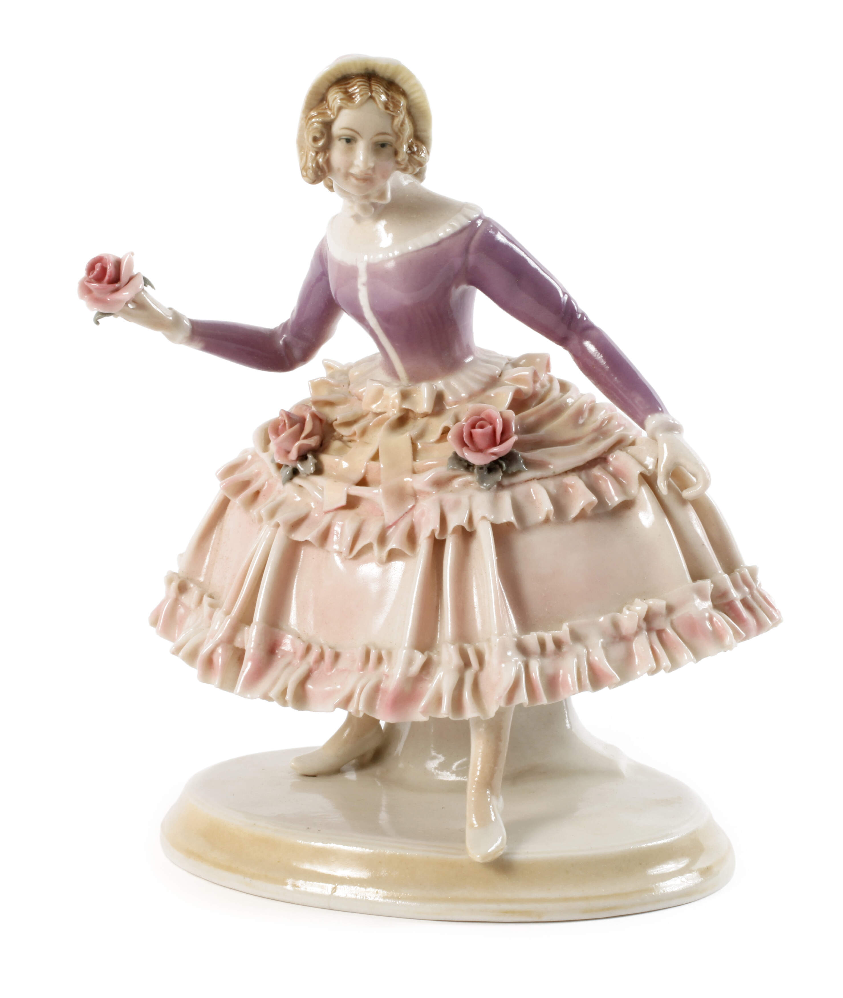 Karl Ens Volkstedt Biedermeierdame mit Rosen