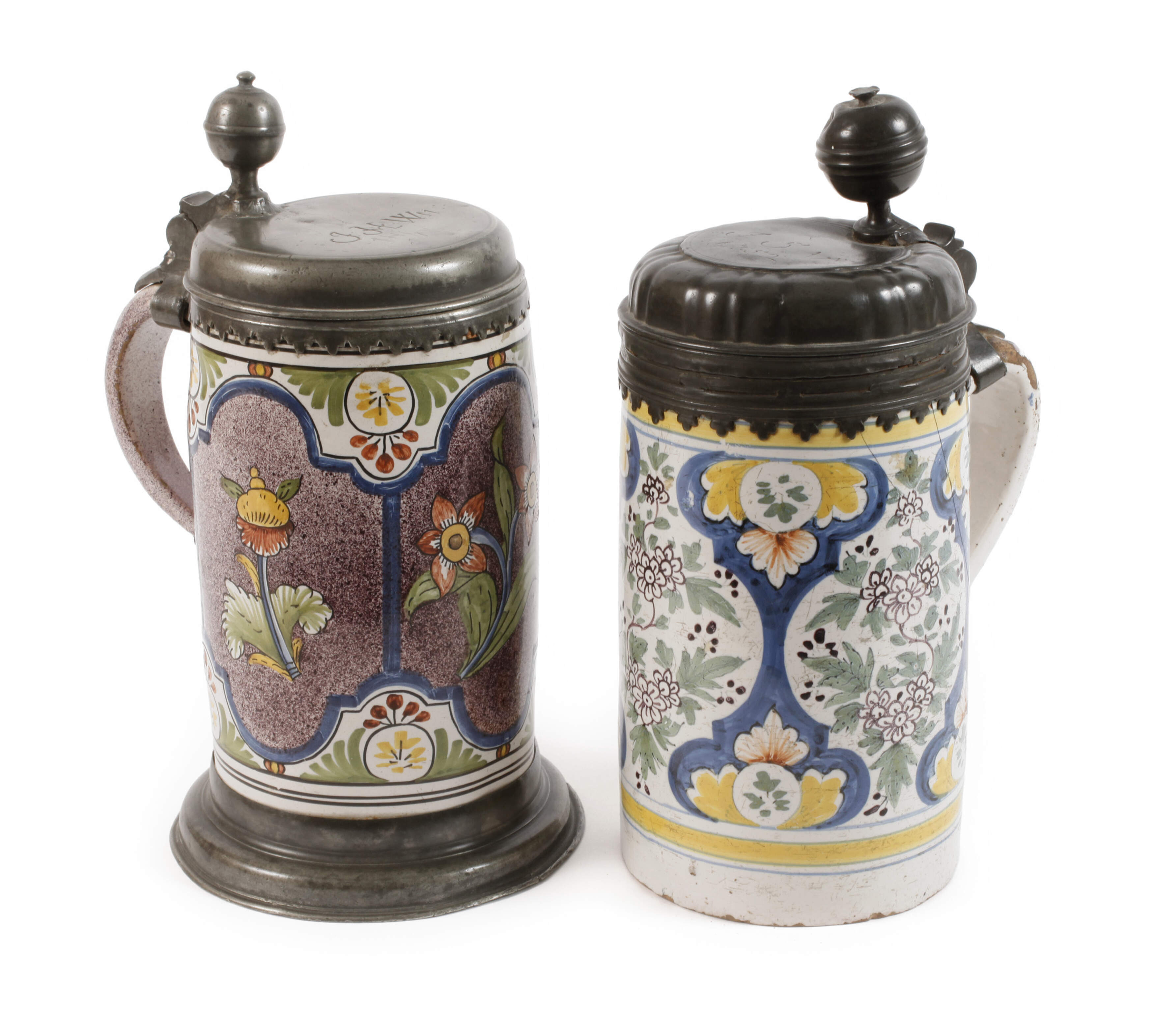 Zwei wuchtige Thüringer Fayencewalzenkrüge