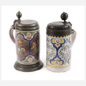 Zwei wuchtige Thüringer Fayencewalzenkrüge