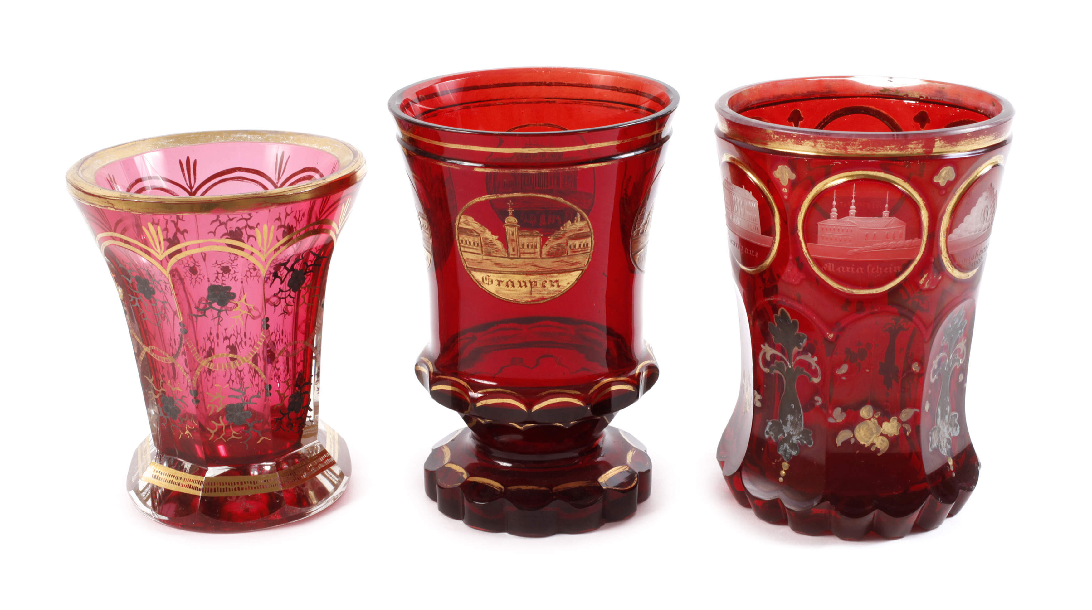 Drei Bechergläser Biedermeier Teplitz