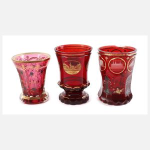 Drei Bechergläser Biedermeier Teplitz