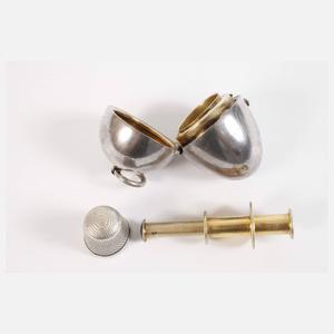 Silber-Ei mit Nähutensilien England