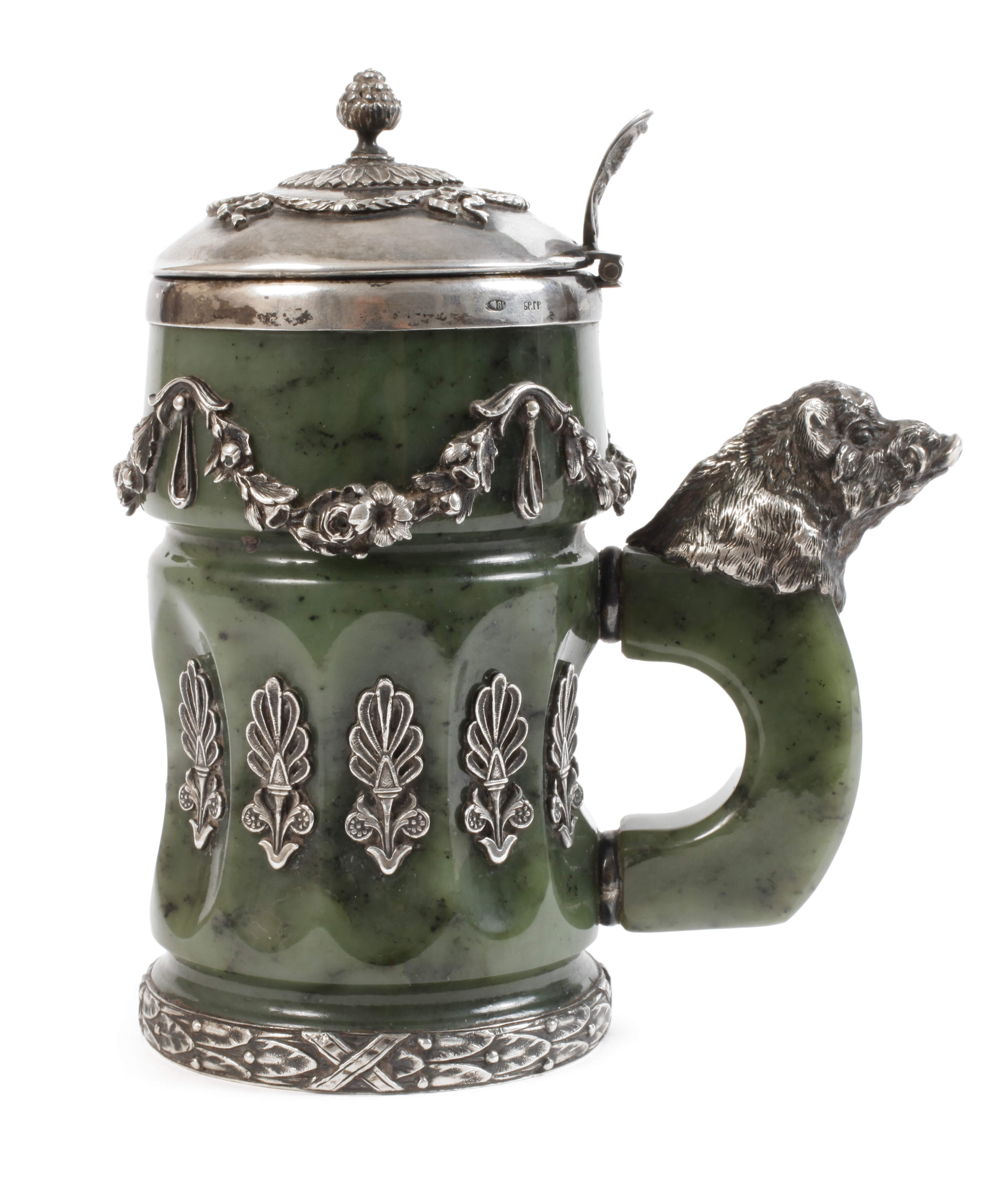 Seltener Humpen aus Silber und Nephrit