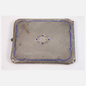 Silber Zigarettendose mit Emailleeinlagen