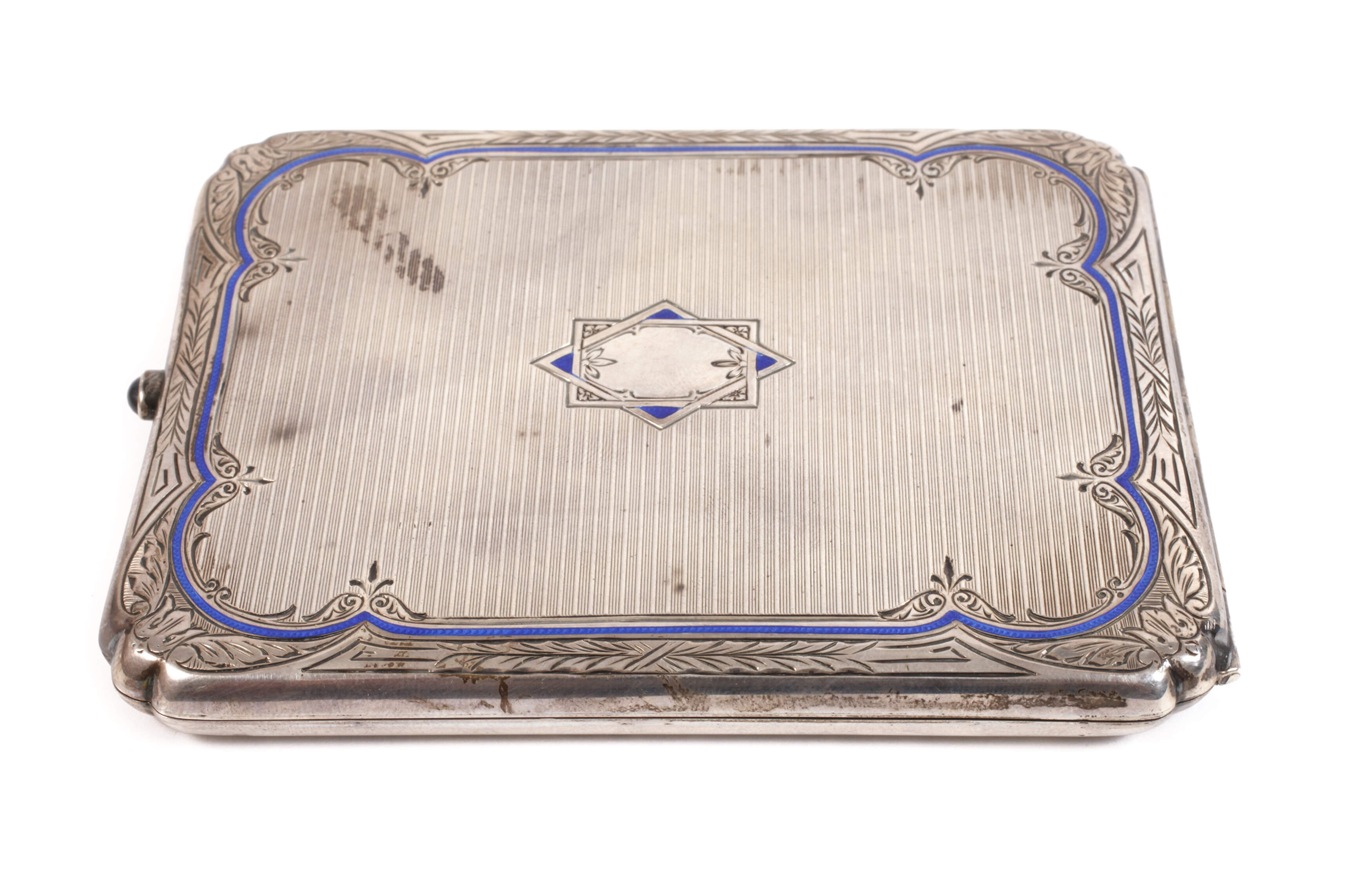 Silber Zigarettendose mit Emailleeinlagen