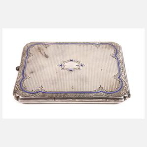 Silber Zigarettendose mit Emailleeinlagen