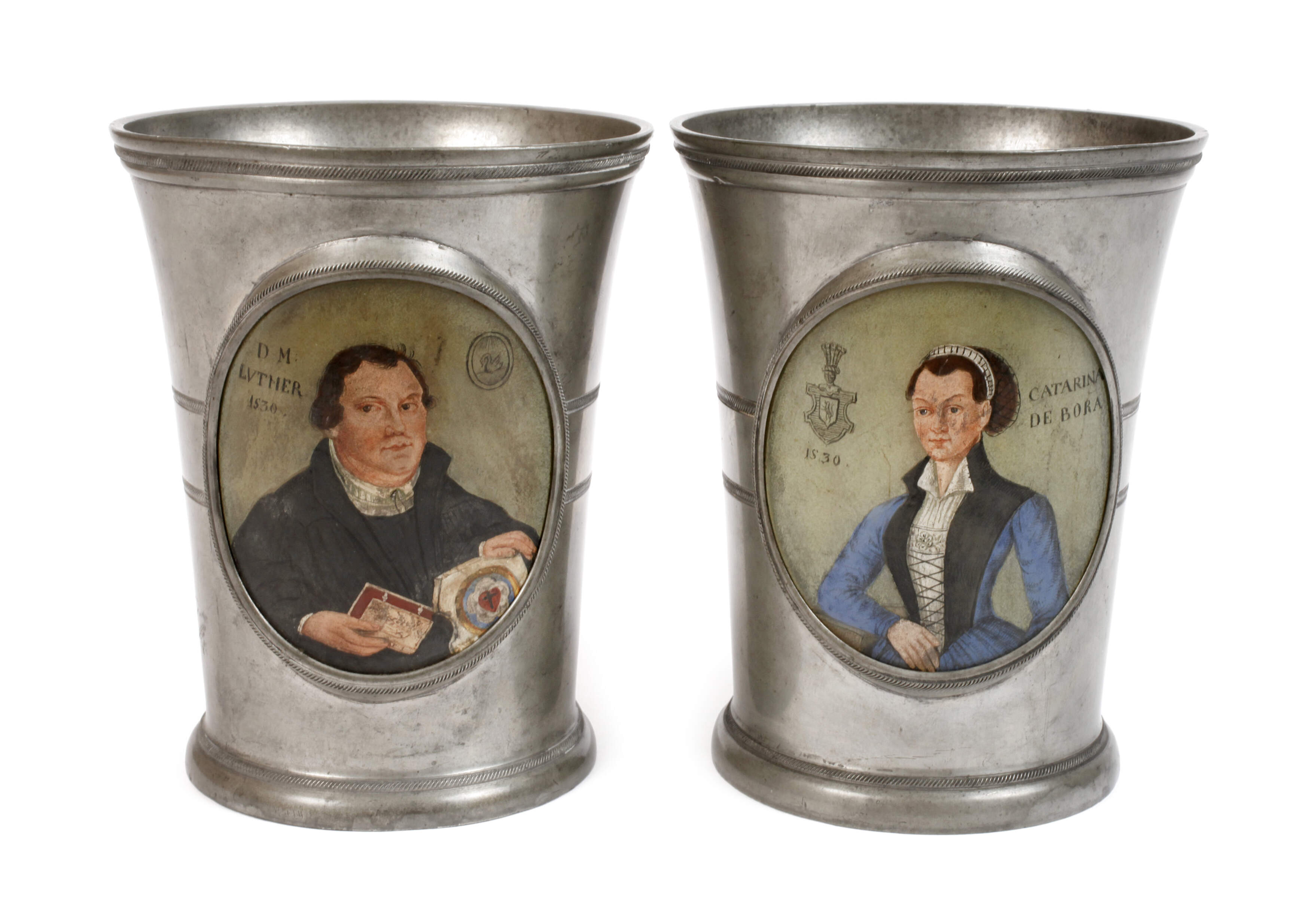 Paar seltene Portrait-Becher Martin Luther