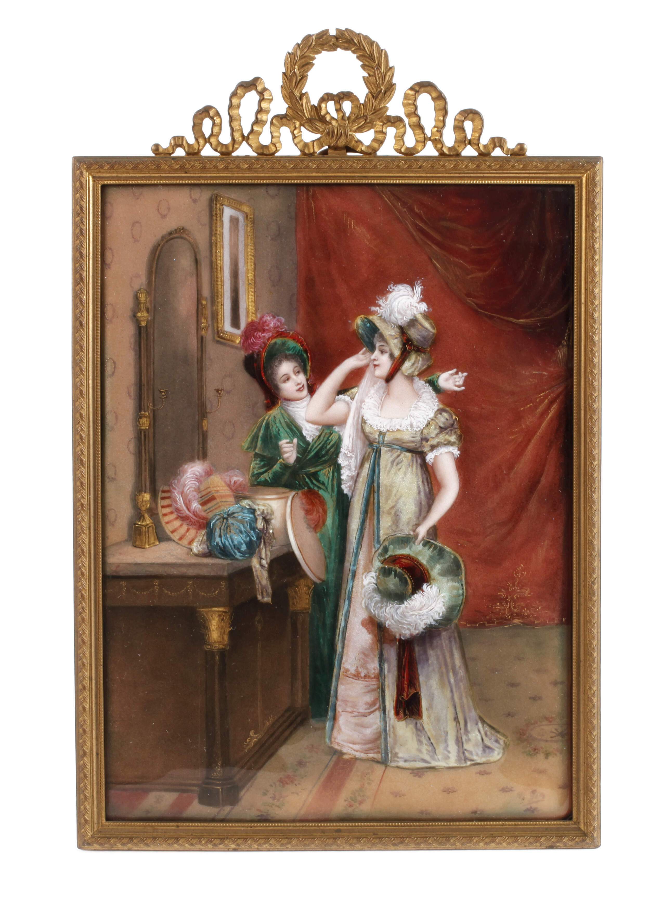 Emaillebildplatte Die Hutmacherin