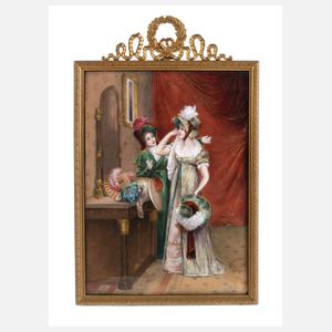 Emaillebildplatte Die Hutmacherin