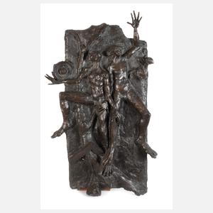 Großes figürliches Bronzerelief