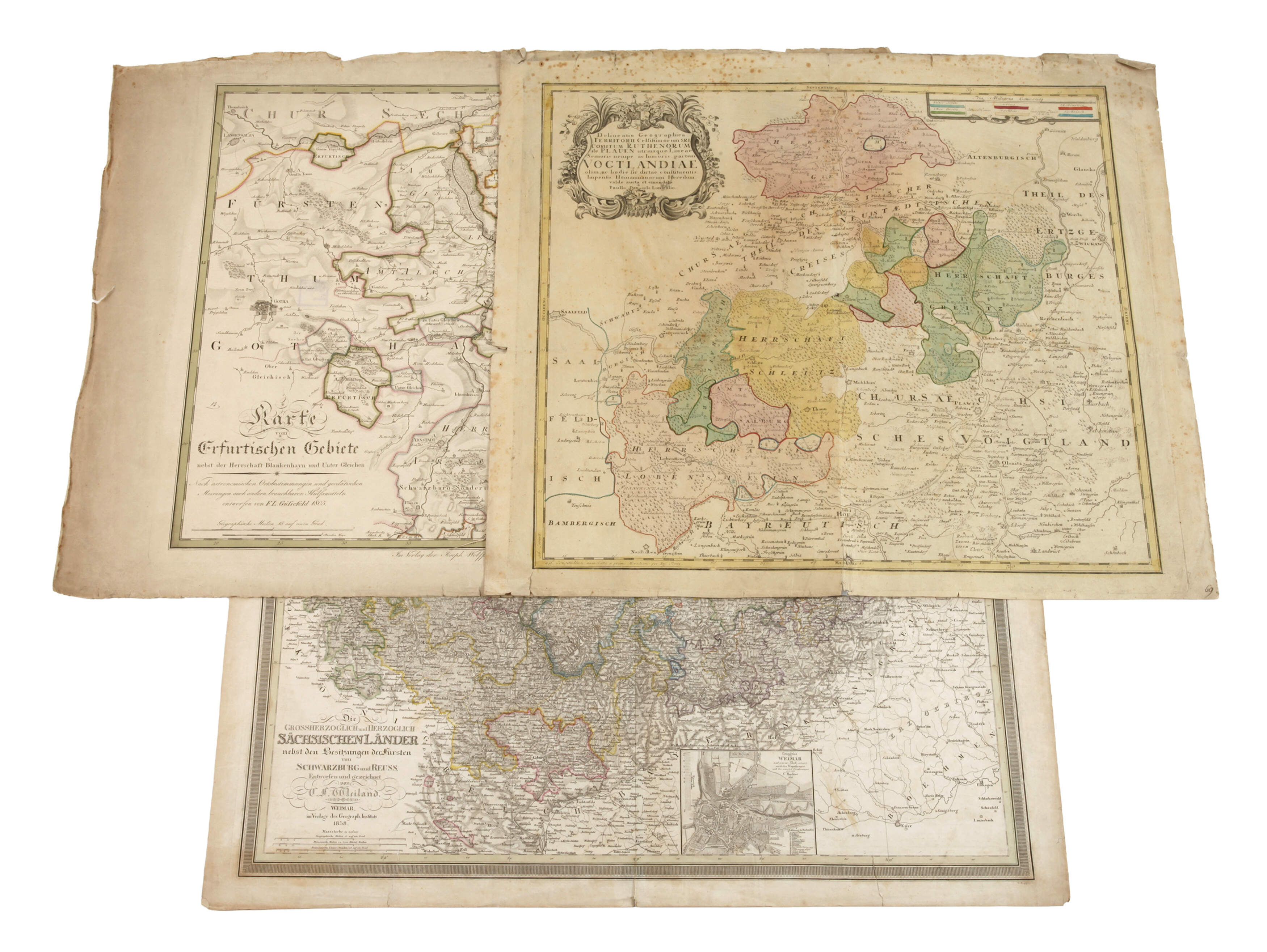 Drei Kupferstichkarten Mitteldeutschland