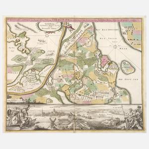 Johann B. Homann, Ansicht und Karte Stralsund