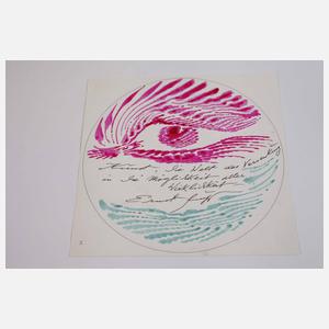 Ernst Fuchs, Tellerentwurf Vogel über dem Meer