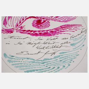 Ernst Fuchs, Tellerentwurf Vogel über dem Meer