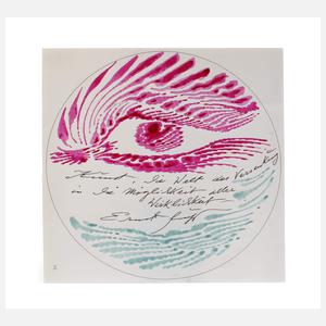 Ernst Fuchs, Tellerentwurf Vogel über dem Meer