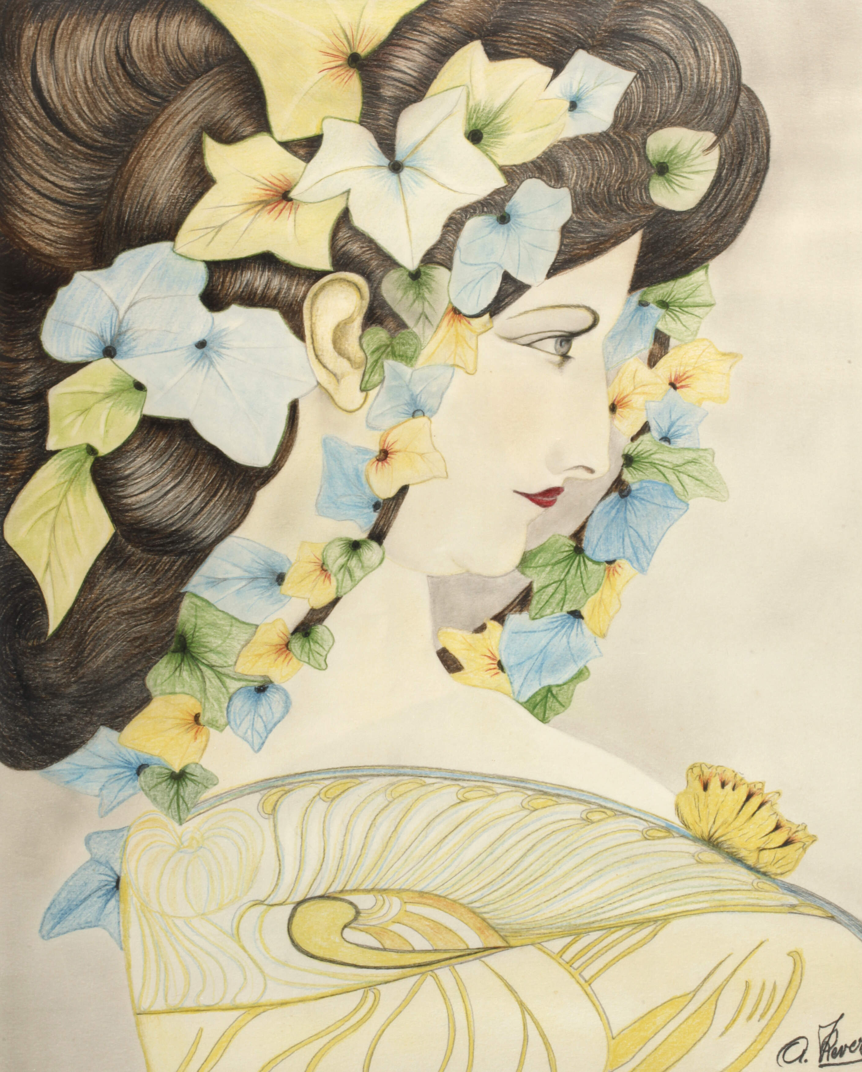 A. Kefer, Dame mit floralem Schmuck