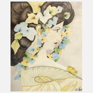 A. Kefer, Dame mit floralem Schmuck