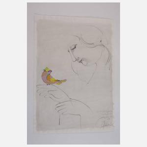 Björn Wiinblad, Junge Frau mit Vogel