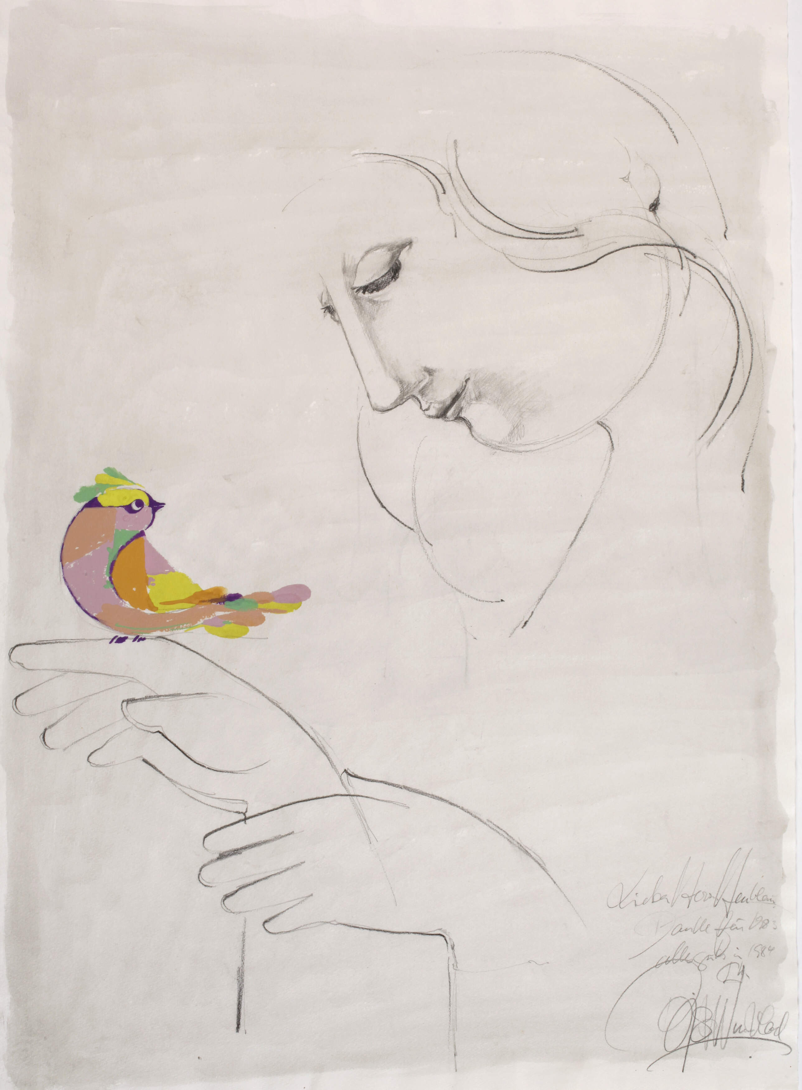 Björn Wiinblad, Junge Frau mit Vogel