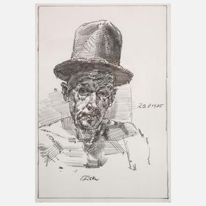 Werner Tübke, "Selbstbildnis mit Hut" und Foto