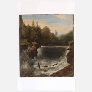 Allart van Everdingen, attr., Landschaft mit Wasserfall