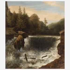 Allart van Everdingen, attr., Landschaft mit Wasserfall
