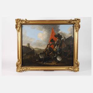 Begutachtung der Kriegsbeute im Soldatenlager