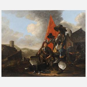 Begutachtung der Kriegsbeute im Soldatenlager