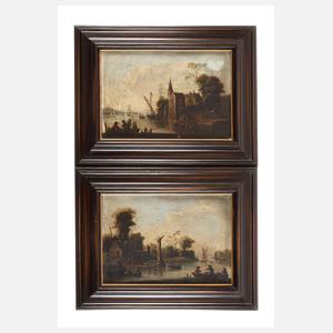 Paar spätbarocke Hafenszenen