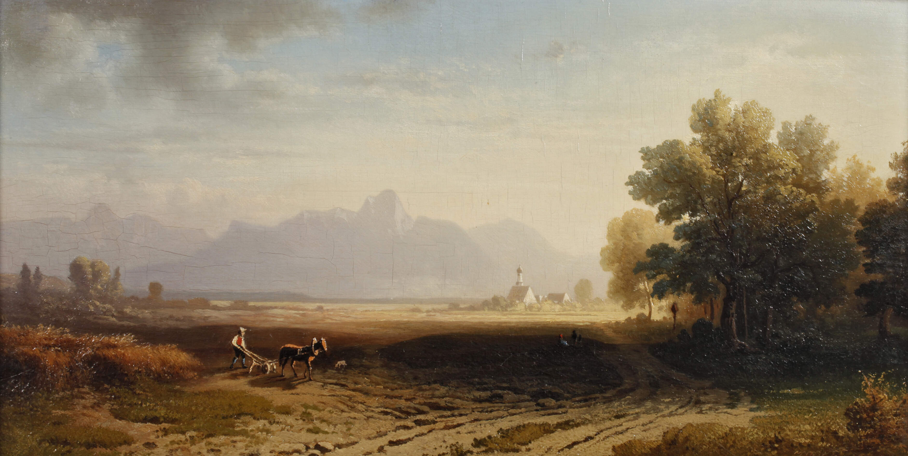 Karl Heilmayer, Märzenlandschaft mit Bauer beim Pflügen