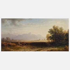 Karl Heilmayer, Märzenlandschaft mit Bauer beim Pflügen