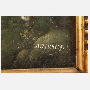 A. Mühlig, Mönch zwei Raubritter verfluchend