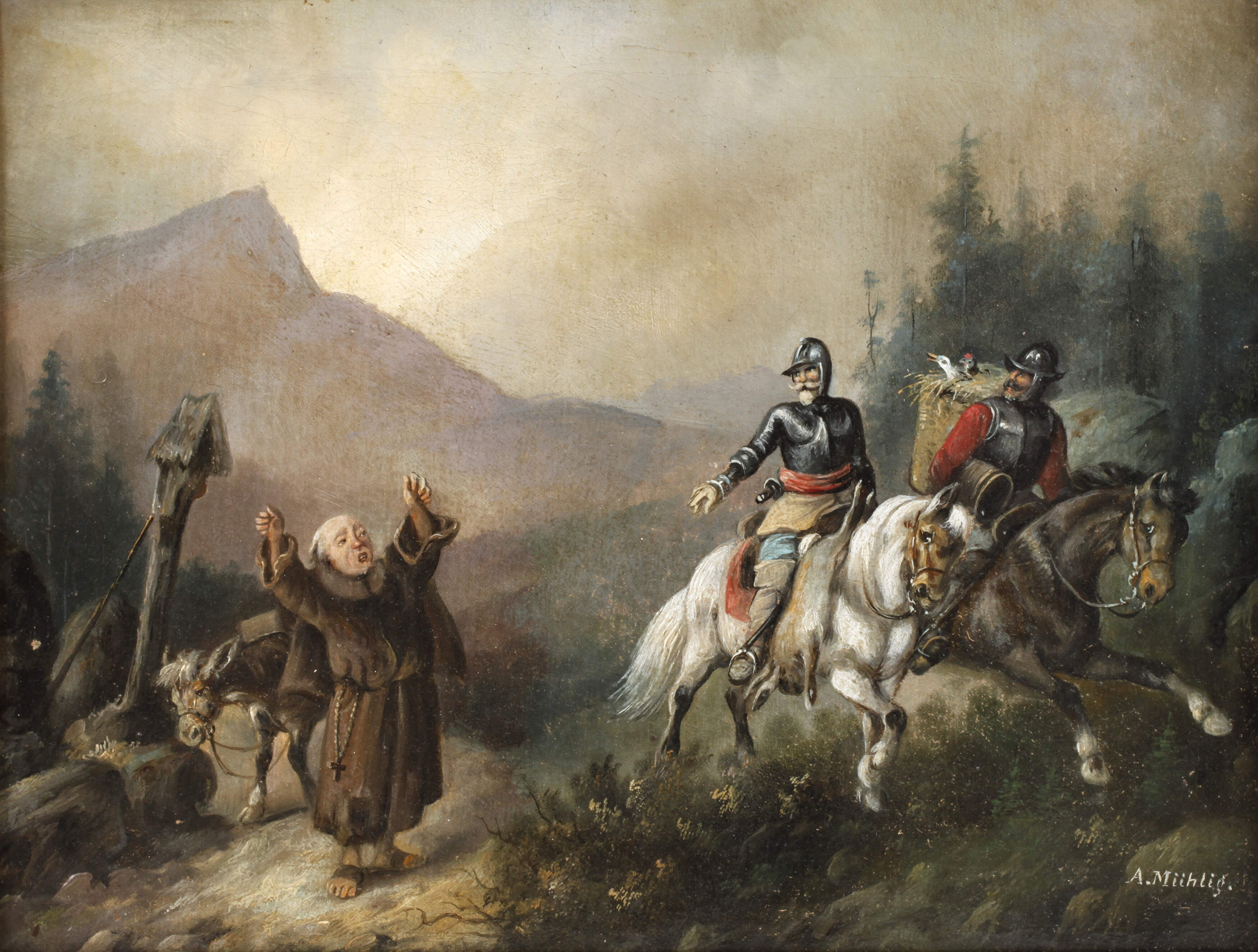 A. Mühlig, Mönch zwei Raubritter verfluchend