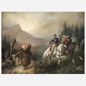 A. Mühlig, Mönch zwei Raubritter verfluchend