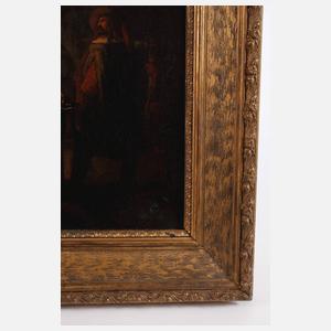 Musketiere in einer Kirche im Feuerschein