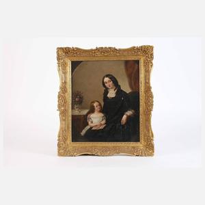 Biedermeierliches Portrait mit Frau und Kind
