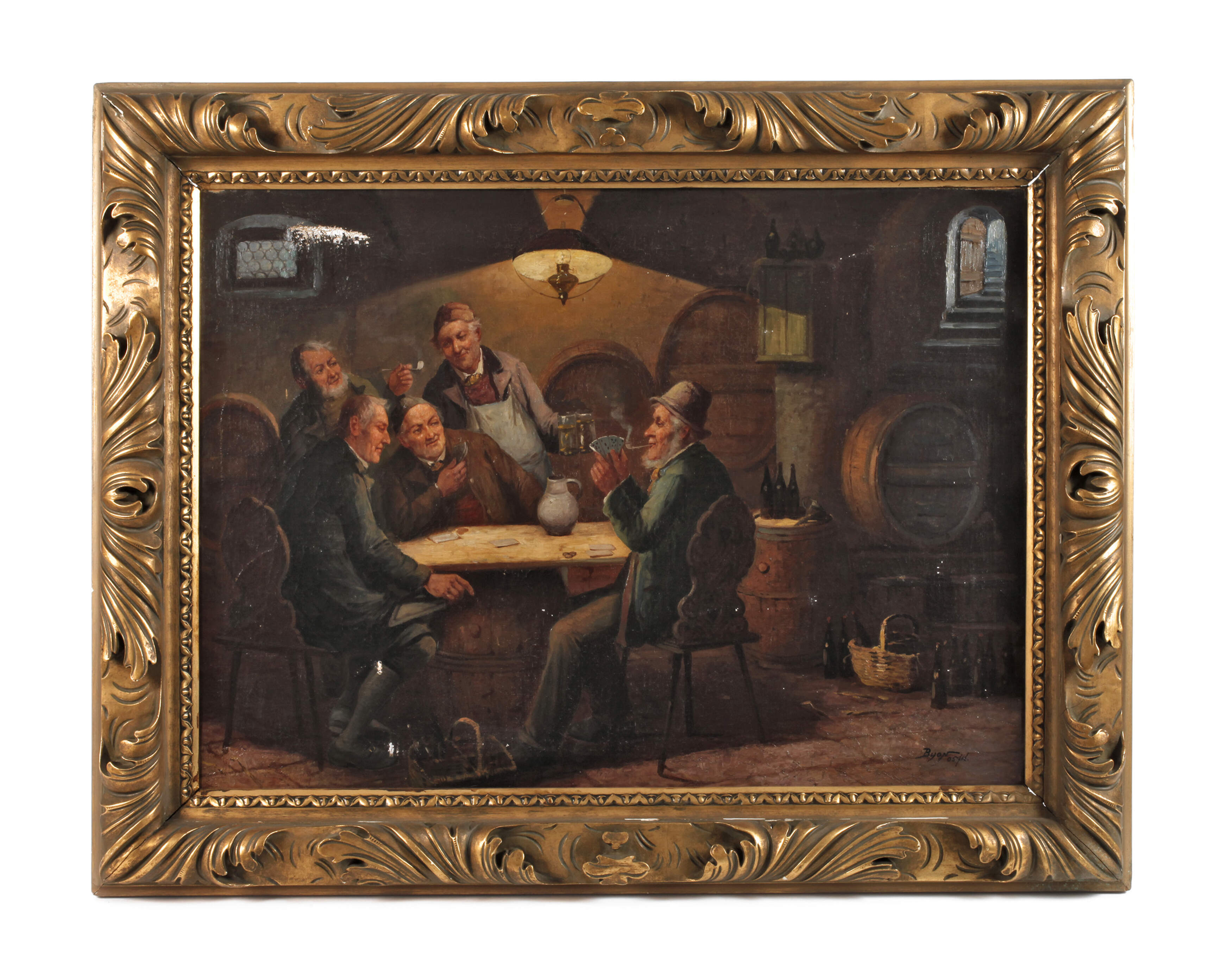 Constant Byon, attr., Kartenspieler im Weinkeller