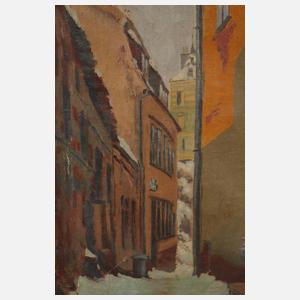 Jakob Dietz, attr., Winterliche Straße in Karlsbad