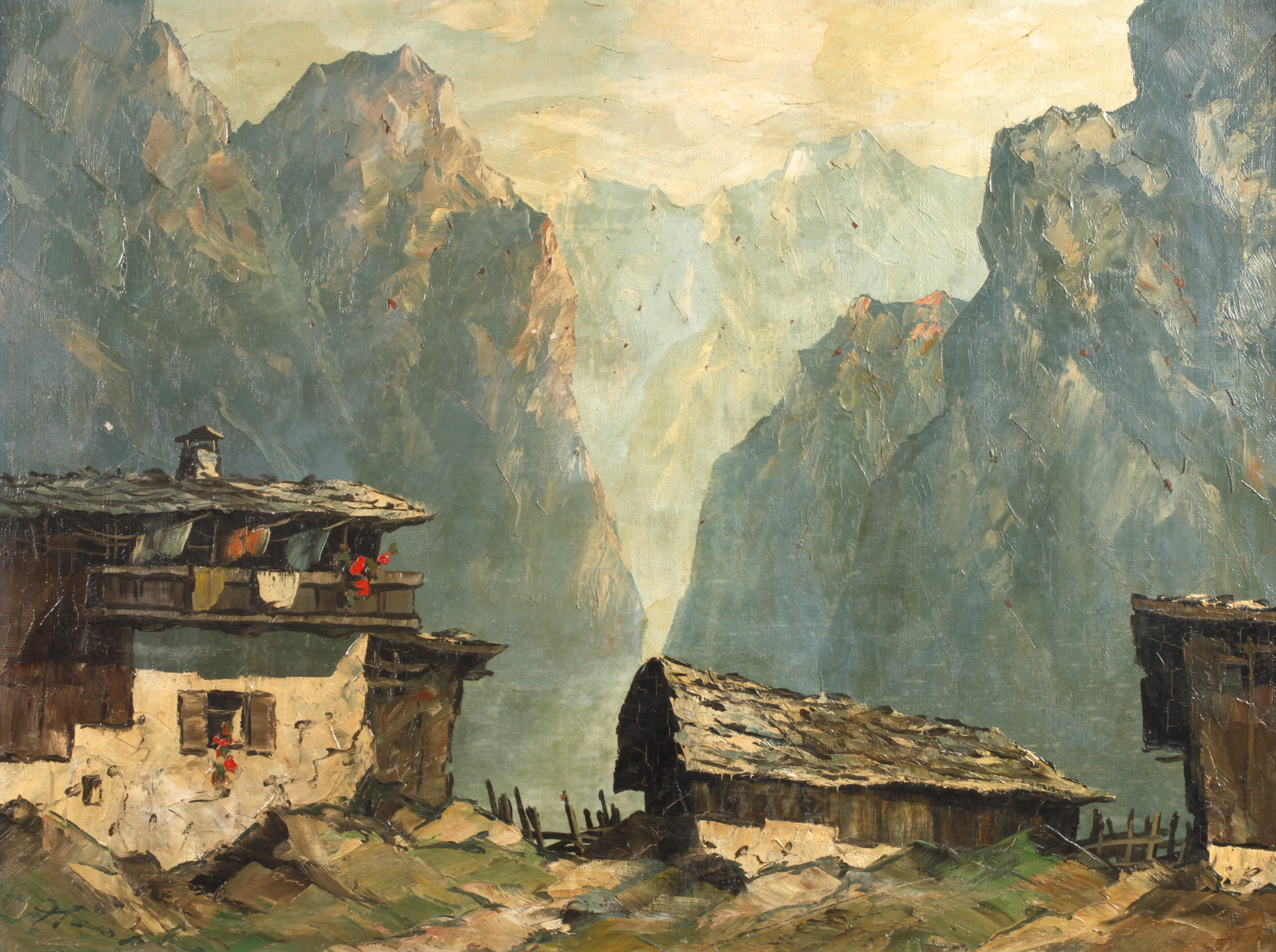 Georg Hösch, attr., Bergbauernhof in den Alpen