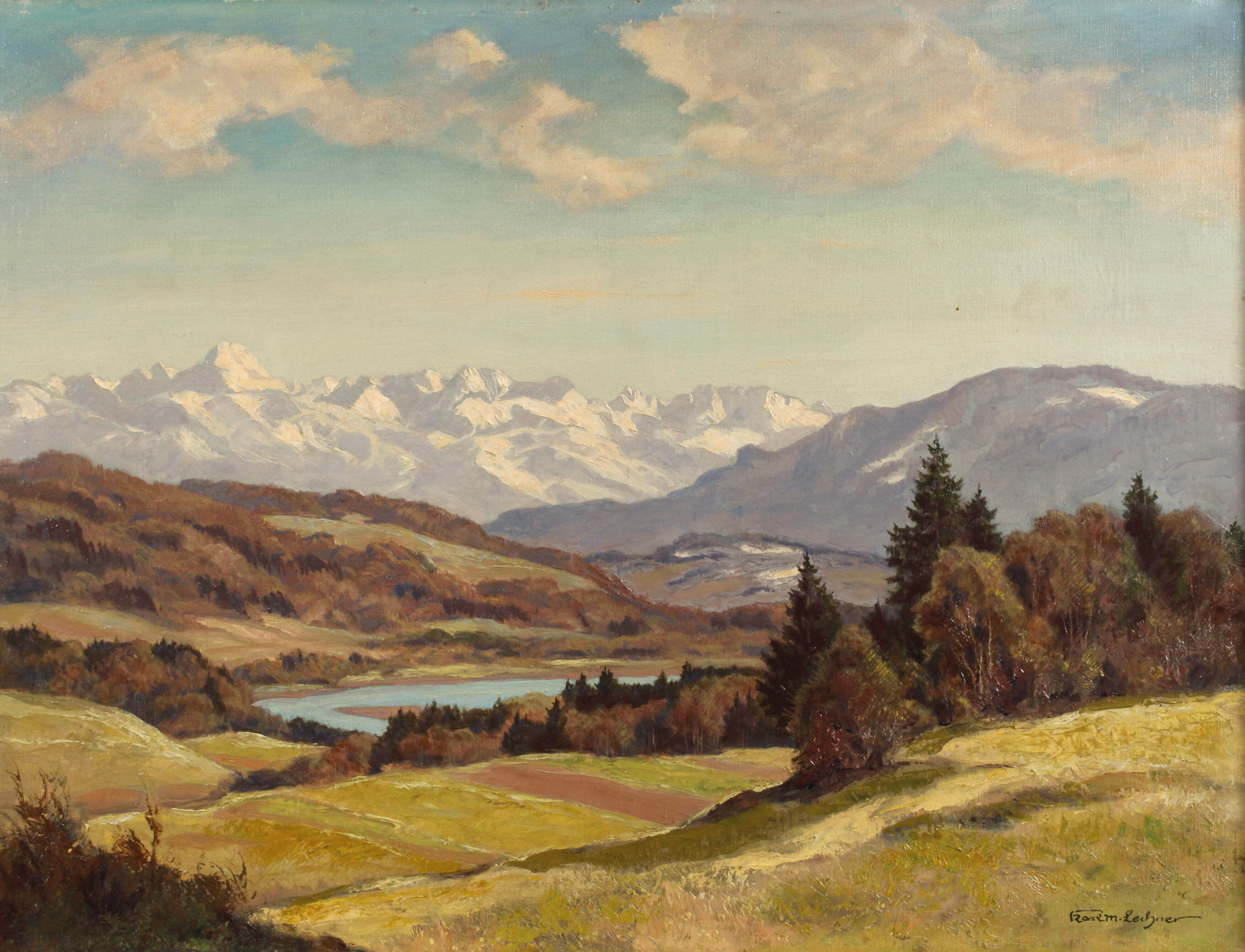 Karl Maria Lechner, Vorgebirgslandschaft mit Fluss