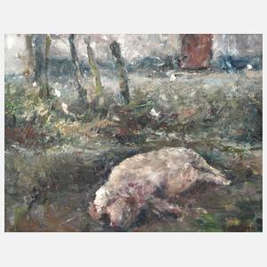 Gustaaf Van Loon, attr., Schlafendes Schwein